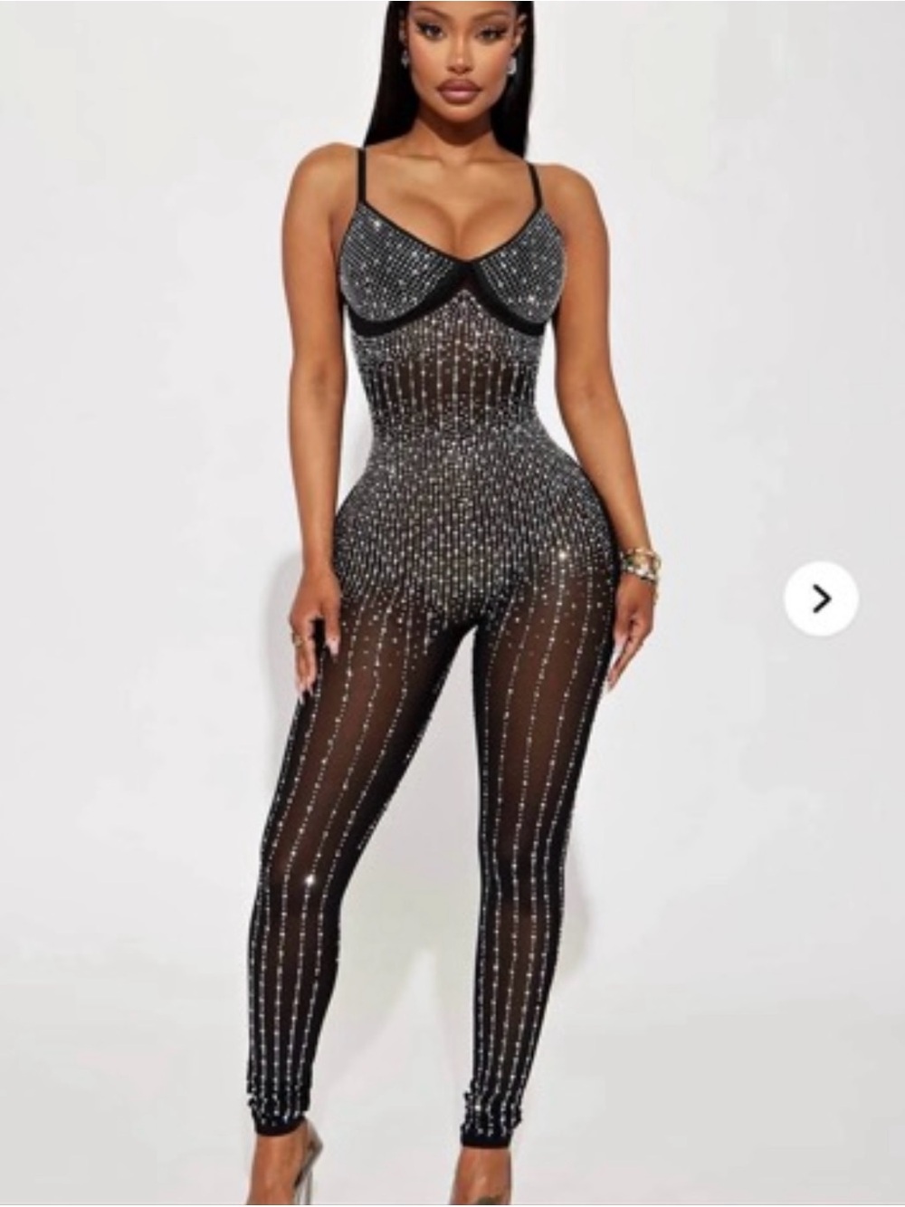 Black Sheer Rhinestone Embellished Jumpsuit size Large